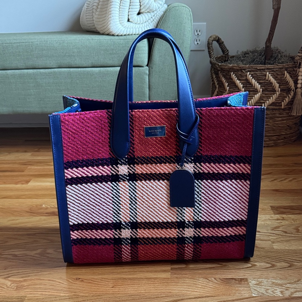 Rare Kate Spade Red and Blue Plaid Tote - great condition
